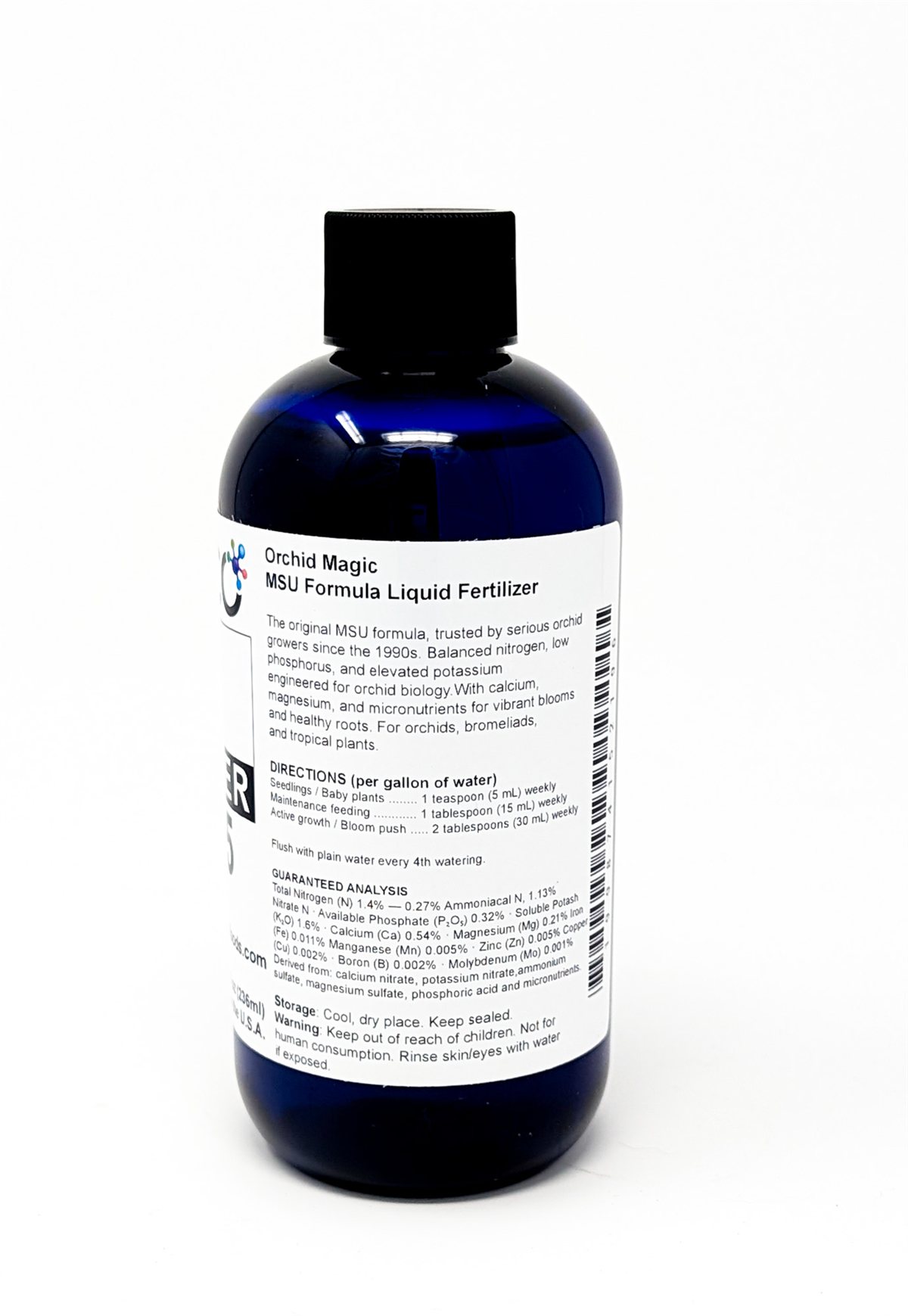Back label with directions and guaranteed analysis
