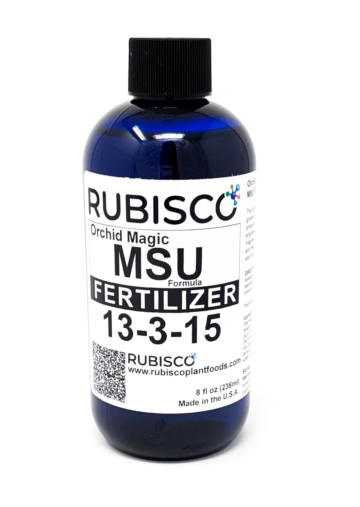 Front of bottle — Rubisco Orchid Magic MSU Fertilizer 13-3-15